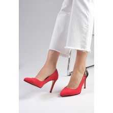 Mio Gusto Elvira Kırmızı Süet Renk Kombinasyonlu Kadın Stiletto Topuklu Ayakkabı