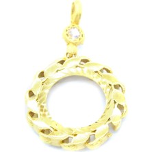 Bz Burgu Zincir Bz Arpa Desenli Çeyrek Çerçevesi Altın Kaplama Yuvarlak Kolye Ucu TGR-477