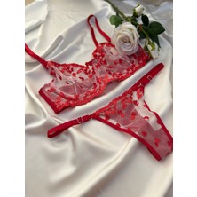 Mishka Homewears Mini Kalp Detaylı Kırmızı Bralet Balenli Sütyen Takım