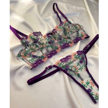 Mishka Homewears Çiçek Detaylı Mor Balenli Bralet Sütyen Takım