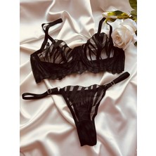 Mishka Homewears Siyah Zebra Desen Balenli Bralet Sütyen Takım