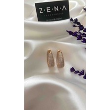 Zena Accessories Vıp Taşlı Zirkon Kaplama Halka Çelik Küpe