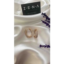 Zena Accessories Vıp Taşlı Zirkon Kaplama Halka Çelik Küpe