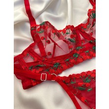 Mishka Homewears Kiraz Detaylı Kırmızı Balenli Bralet Sütyen Takım