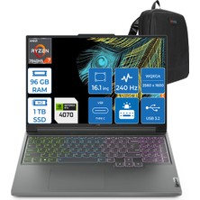 Lenovo Legion Slim 5 16APH8 Amd Ryzen 7 7840HS 96GB Ddr5 1tb SSD 8GB/RTX4070/140W Freedos 16" 240Hz Wqxga Taşınabilir Bilgisayar 882Y9008CTXF13 + Zettaçanta