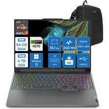 Lenovo Legion Slim 5 16APH8 Amd Ryzen 7 7840HS 64GB Ddr5 2tb SSD + 2tb SSD 8GB/RTX4070/140W Windows 11 Home 16" 240Hz Wqxga Taşınabilir Bilgisayar 882Y9008CTXH09 + Zettaçanta