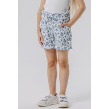 Breeze Kız Çocuk Şort Çiçekli Fiyonklu Beli Lastikli 8-14 Yaş, Beyaz