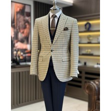 Italyan Stil Slim Fit Kazayağı Desen Erkek Ceket Yeşil T13043