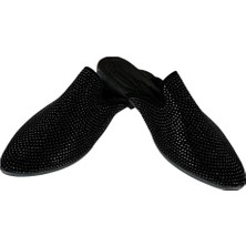 Süet Sivri Burun Taş Tasarımlı Kadın Terlik Siyah