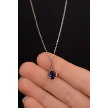 Jewelmim Safir Mavi Renkli Taşlı 18 Ayar Beyaz Altın Kaplama Mavi Gümüş Damla Kolye 925 Ayar Gümüş Kadın Kolye | Bayan Zirkon Mavi Taşlı Su Damlası Altın Kaplama Damla Kadın Gümüş Kolye