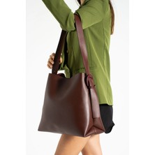 Lifonbag Kadın Toka Detaylı Yumuşak Deri Çıtçıt ve Fermuarlı Iç Bölme Shopper Çanta LF9039-MANGO
