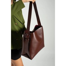 Lifonbag Kadın Toka Detaylı Yumuşak Deri Çıtçıt ve Fermuarlı Iç Bölme Shopper Çanta LF9039-MANGO