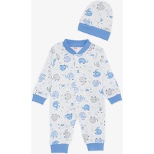 Breeze Erkek Bebek Tulum Sevimli Bebek Fil Desenli 0-3 Ay-6 Ay, Beyaz
