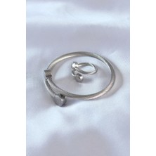 Callerrons Accessories Çelik Gümüş Renk Sıkı Burgu Model Erkek Bileklik Yüzük Seti - EBJ241012W28508