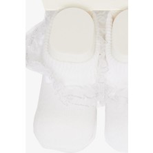 Mini Damla  Kız Bebek Ayaklı Çorap Simli Dantelli Beyaz