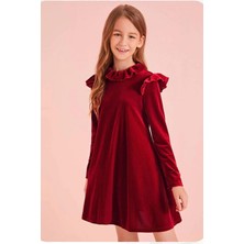 My Kids Wear Fırfır Detaylı Kadife Elbise