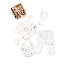 Sitiln Kız Bebek Natural Pamuk Kumaş 5 Li İşlemeli Lüks Hastane Çıkışı Seti Stl6680