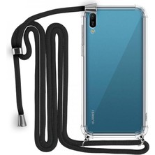 Huawei Y6 2019 Boyun Askılı Şeffaf Tank Kılıf Siyah