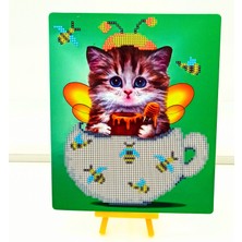 Mentaş Boncuklu Taşlı Mozaik Elmas Goblen Pano Tablo Resim Puzzle Dıamond Paıntıng 21X25- Kedi Modeli