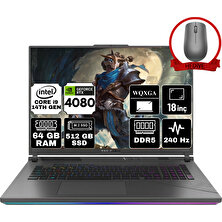 Asus Rog Strıx G18 Intel Core I9-14900HX 64GB 512GB SSD RTX4080/12GB 18" Wqxga 240Hz W11H Taşınabilir Bilgisayar G814JZR-N6090-A57 & Anzar Mouse