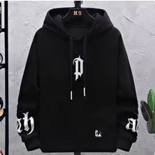 Amor Man Büyük Beden Özel Tasarım Kapüşonlu Tribal P Baskılı Oversize Battal Erkek Sweatshırt