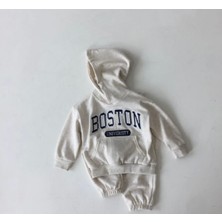 Kids Face Özel Tasarım Kapüşonlu Boston Baskılı Şardonlu Kışlık Erkek Bebek-Çocuk Eşofman Takımı