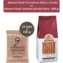 Mehmet Efendi Türk Kahvesi 100 gr x 10 Adet ve Mehmet Efendi Colombian Çekirdek Kahve 1000 gr