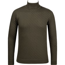 Çizgi Triko Erkek Tam Balıkçı Triko Kazak Desenli Kol ve Bel Lastikli Çelik Örgü Regular Kalıp - 5024E