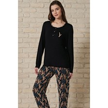 Pijadore Kadın Siyah Uzun Kollu Pijama Takımı 1708