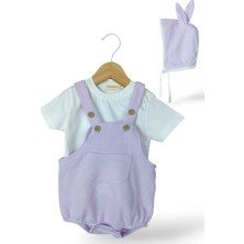 Kids Kingdom Lila Çıtçıtlı Zıbın Body, Şapka, Pamuklu, Cepli , 3 Parça, Günlük, Kız Bebek Salopet Tulum CG851541