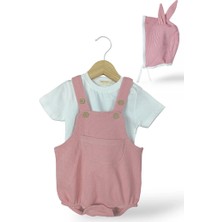 Kids Kingdom Gul Kurusu Çıtçıtlı Zıbın Body, Şapka, Pamuklu, Cepli , 3 Parça, Kız Çocuk & Bebek Salopet Tulum