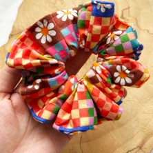 ModaZey Kareli Çiçek Desenli Scrunchie & Lastikli Toka