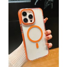 Paladyum Case iPhone 16 Pro Max Uyumlu Darbelere Karşı Korumalı Magsafe Özellikli Turuncu Detaylı Sararmaz Şeffaf Kılıf