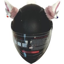 Peluş Kask Kulağı (Jk-P4) Gözlü Kulak - Beyaz Pembe - Kemer Beyaz