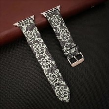 Habilis Apple Watch 1/2/3/4/5/6/7/se/8/9/10/ultra/ultra 2 Uyumlu 38-40-41-42-44-45-49MM Gül Desenli Çiçekli Floral Deri Akıllı Saat Kordon