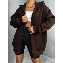 Amor Face Büyük Beden Özel Tasarım Kapüşonlu Tam Fermuarlı Süper Oversize Battal Kadın Ceket-Sweatshırt
