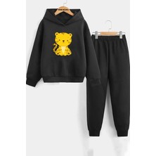 Kids Face Özel Tasarım Kapüşonlu Minik Aslancık Baskılı Şardonlu Kışlık Erkek Çocuk Eşofman Takımı