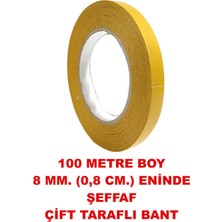 Rumuse Çift Taraflı Şeffaf Bant 100 Metre Uzunlukta (8 mm  - 0,8 Cm) Enine