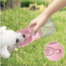 Blooming Teknoclass Taşınabilir Kedi Köpek Suluğu Seyahat Su Şişesi Kaseli Emniyetli Sızdırmaz Kutulu 350ML Pembe