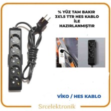Viko Multi-Let 5 Li 1.5 Hes Kablo (12 Ile 40 Metre Arası) Topraklı Çocuk Korumalı Uzatma ( 3X1.5 Hes Kablo Tam Bakır) Ttr Kablo Tseli Ho5Vv