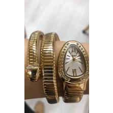 Ikili Kadın Gümüş ve Gold Yılan Model Saat