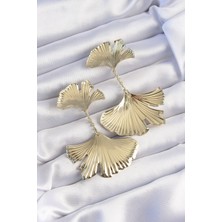 Skygo Pirinç Gold Renk Tırtıklı Yaprak Model Sallantılı Küpe - TJ-BKP9248