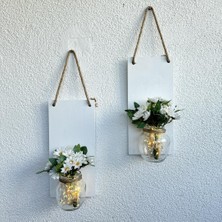 STDEKOR LED Işıklı, Beyaz Papatya Çiçekli Duvar Dekoru Beyaz Ikili Set