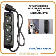 Viko Multi-Let 3'Lü 1.5 Hes Kablo (12 - 40 Metre Arası) Topraklı Çocuk Korumalı Uzatma ( 3X1.5 Hes Kablo Tam Bakır) Ttr Kablo Tseli Ho5Vv-F