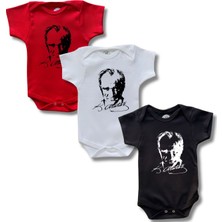 Betül Bebek Kısa Kollu 3lü Atatürk Baskılı Renkli Organik Pamuk Alttan Çıtçıtlı Bebek Body&zıbın