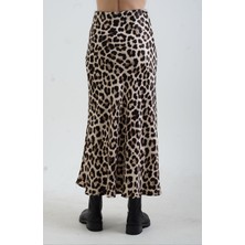 Zelish My Sister Bej Leopar Desen Saten Verev Etek