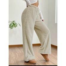 Esra Tekstil Es Sport Peluş Alt Eşofman Rahat Lastikli Bel Kahve Rengi Sıcak Pantolon Kadın