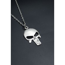 Punisher Cezalandırıcı  Gümüş Kaplama Unisex Düz Zincir Kolye kod 762