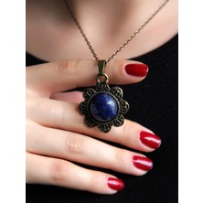 Esha Store Doğal Taş Lapis Doğal Taşlı Desenli Otantik Kadın Kolye 45 cm Zincirli EUK17LPS