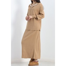 Smond Store Fermuarlı Etekli Triko Takım Camel - 16646.1612.